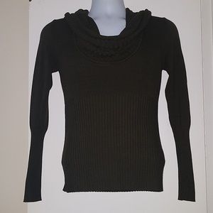 Premise Olive Green Cowl Neck Neck Ribbed Sweater